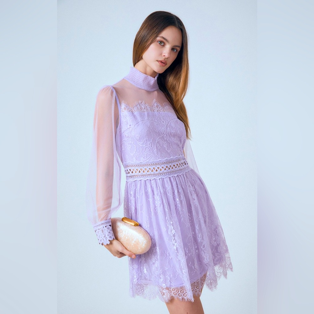 ENDLESS ROSE LONG SLEEVE LACE MINI DRESS SIZE MEDIUM - Picture 6 of 8